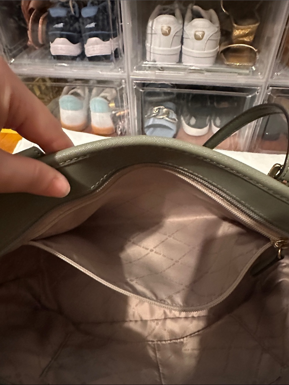 Michael Kors Olive Saffiano Leather Tote with Gold Accents - Picture 15 of 16